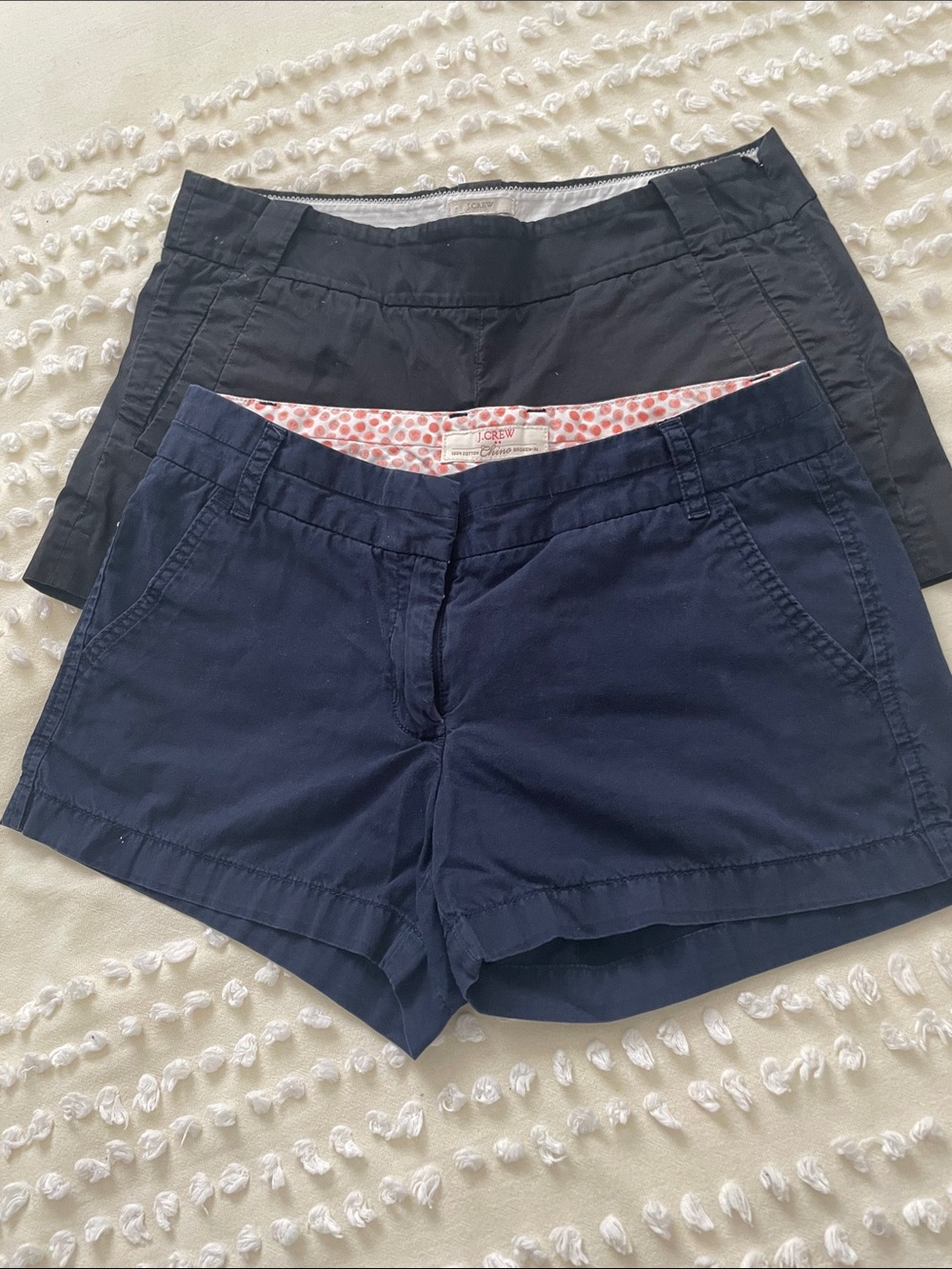 2 J Crew  chino shorts.  Navy and Black.